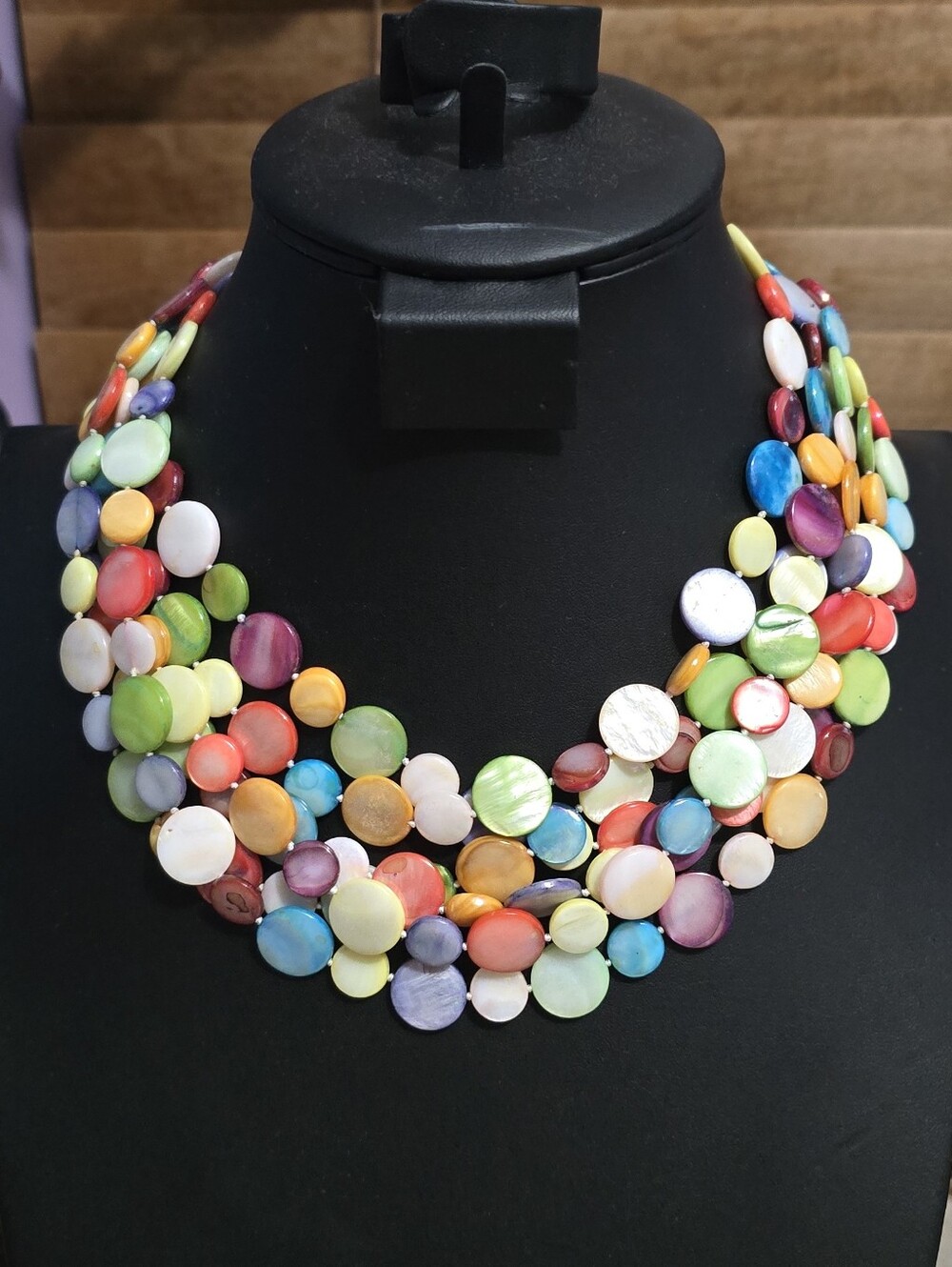 Mother of Pearl Confetti Multicolor 6-Strand Statement Necklace